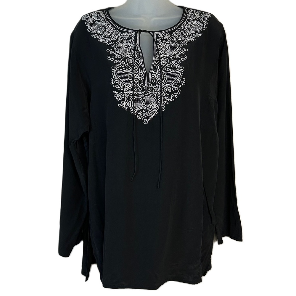 Diane Von Furstenberg Womens 100% Silk Tunic Top Blouse Long Sleeve Embroidered - Picture 1 of 10